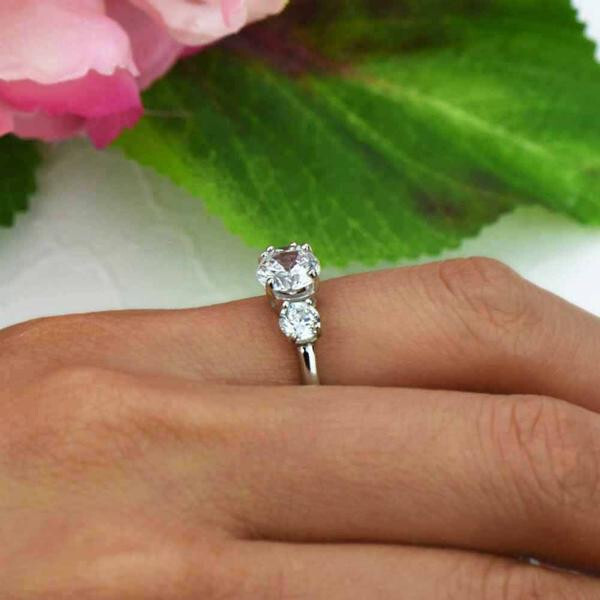 2 Ct Round Cut Diamond 14k White Gold Over Three Stone Engagement