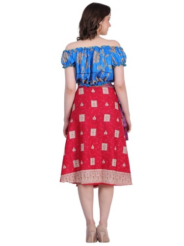 Mujeres Dos Capas Vintage Tela Sari Faldas Mágicas 30" Largo 05 Piezas Mezcla Lote al por mayor - Imagen 9 de 17