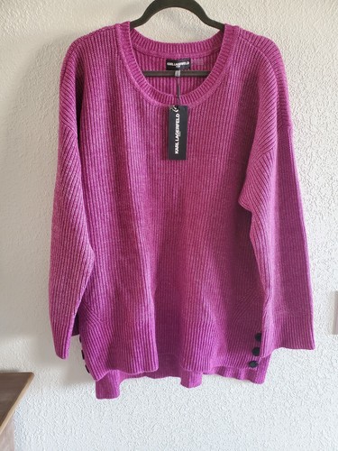 KARL LAGERFELD WOMENS SWEATER PULLOVER CREW NECK RIBBED PURPLE SIZE XL OVERSIZED - Imagen 1 de 6