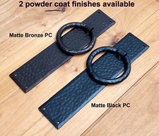 Hammered 4" ring pull with 2.5"x 12" hammered back plate - Barn Door Handle
