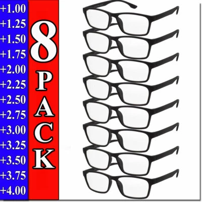 Herren Damen Lesebrille 8er Pack Quadratisches Gestell Lesebrille Unisex Style Specs NEU - Bild 1 von 4