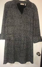 Chico's Design Black White Coat Dress Size 1 Stretch Fabric