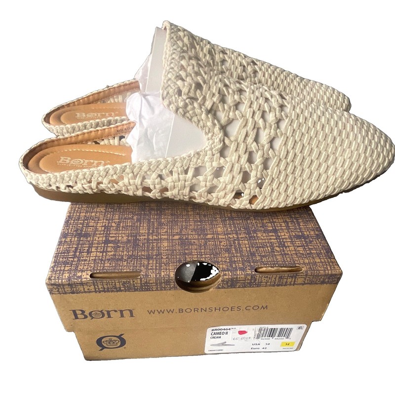 Born Cream Woven Slip-On Flats Closed Toe Leather Insole Womens US 10 M EU 42