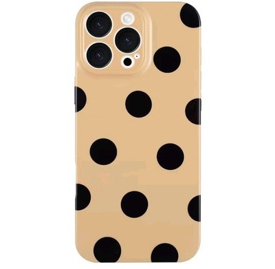 HSZHX7 iPhone 14 Pro Max Case, Beige Black Glossy Polka Dot TPU Shockproof Cover