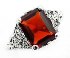 2CT Fire Garnet 925Sterling Silver Nouveau Style Ring Jewelry Sz 6