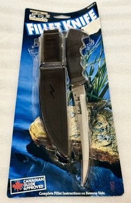 Vintage NOS New Intruder Fish Filet Knife W Sheath Rubber Handle Mark 3 In Pack