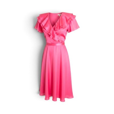 7) Vintage 1980s Joy Stevens Collection Pink Ruffle Midi Dress sz S