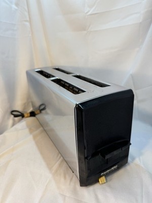 Vtg Proctor-Silex Model T522B Chrome Black 4 Slice Bread Tandem Toaster WORKS