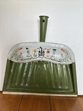 VTG JV REED USA Metal Dust Pan Dutch Folk Design M. Taber Avocado Green
