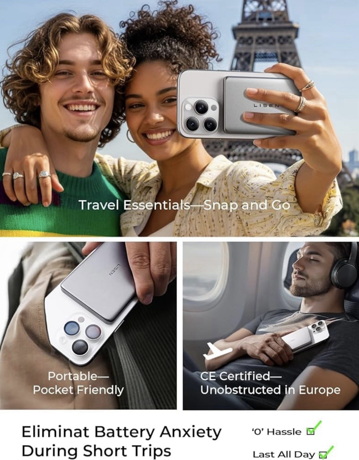 LISEN 0.3‘’ Ultra Slim MagSafe 5000mAh Portable Charger iPhone  Wireless Card