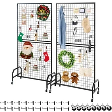 VEVOR 2 Packs Grid Wall Panel 2.9 x 5.9 ft Wire Display Rack with Wheels & Hooks