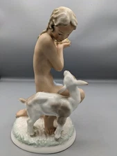 Large 1935s German Hutschenreuther Porcelain Figurine Girl with a Kid 8.5" Rare