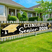 Black Gold Senior 2026 Graduation Party Decorations, 9 4/5Ft Congrats Grad Yard