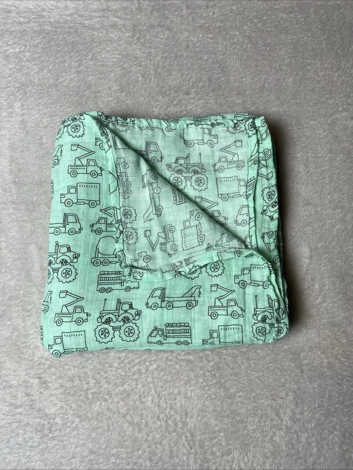 Okie Dokie зеленое муслиновое детское одеяло грузовики транспортные средства хлопковое пеленальное милое 40x40" - Изображение 2 из 4