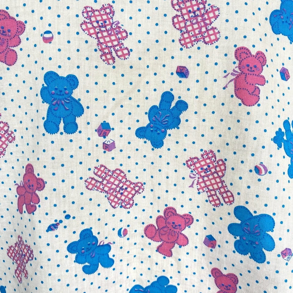 Vtg White Blue Pink Teddy Bear Collared Babydoll Puff Sleeve Tunic Top SZ 14 - Image 4 of 4