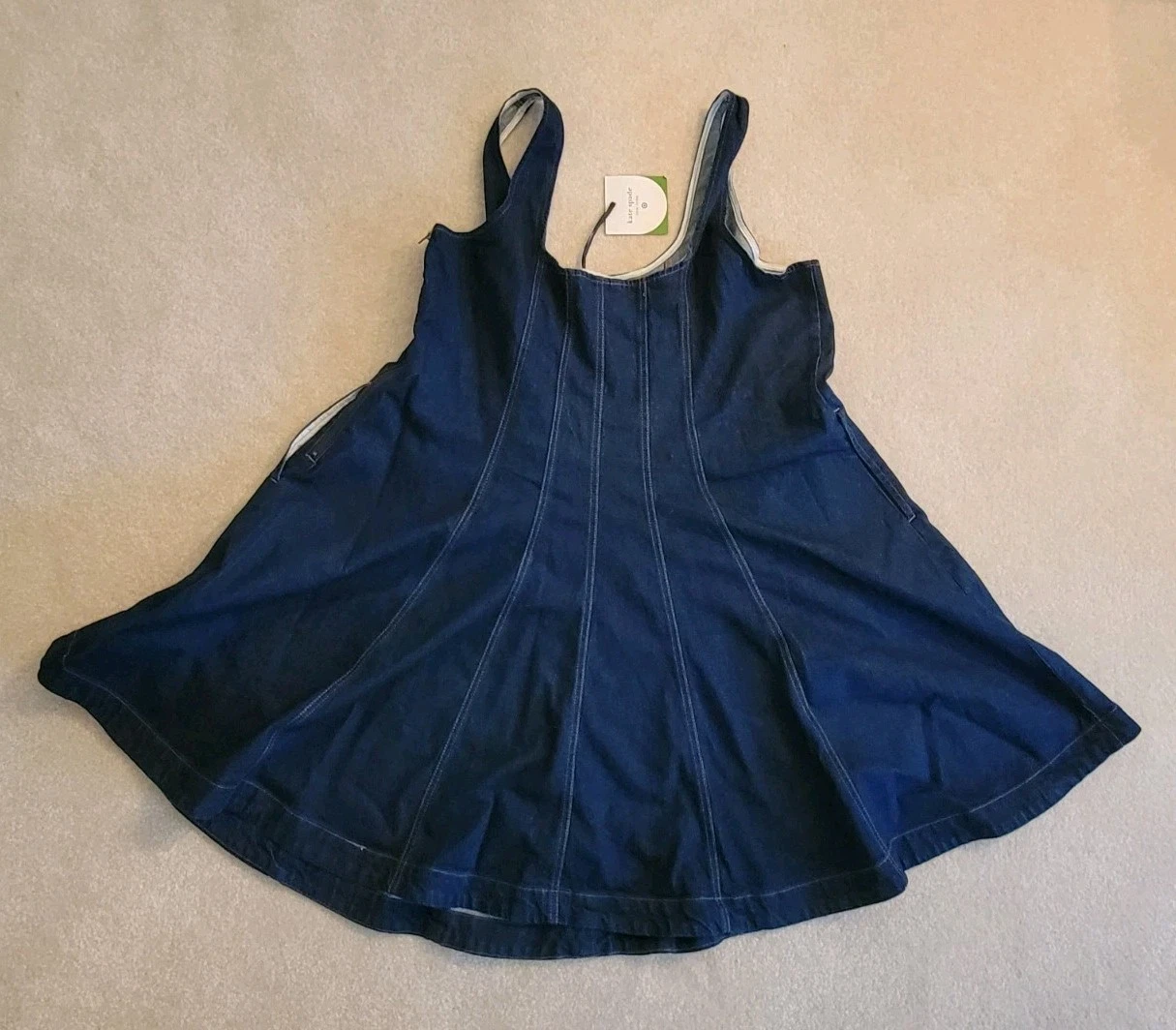 Mini abito Kate Spade New York con cuciture in denim blu scuro donna taglia 26 nuovo