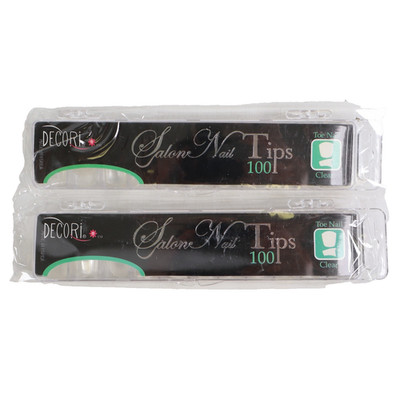 2 PACK DECORI Salon Nail Clear Toe Nail Tips 100pcs Artificial Pedicure Tips