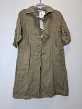 Elena balding womens medium dress 100% linen tab sleeve olive green