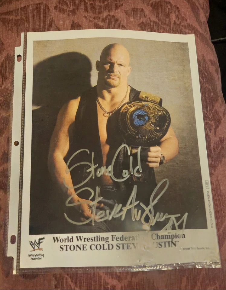 Stone Cold Steve Austin Auto WWF 8X10 Copy Of Promo Photo (Not Original)  - Image 2 of 3