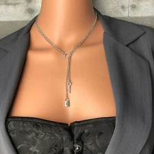 Original Double chain O Ring Eternity Circle Lariat Y w/faux Lock Key necklace