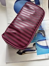 Lancome Dark Burgundy Strip Cosmetic Makeup Bag As Box Zipper New