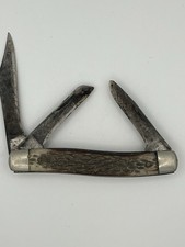 Vintage Schrade NY USA 881 Stockman 3 Blade Folding Pocket Knife Brown Jigged