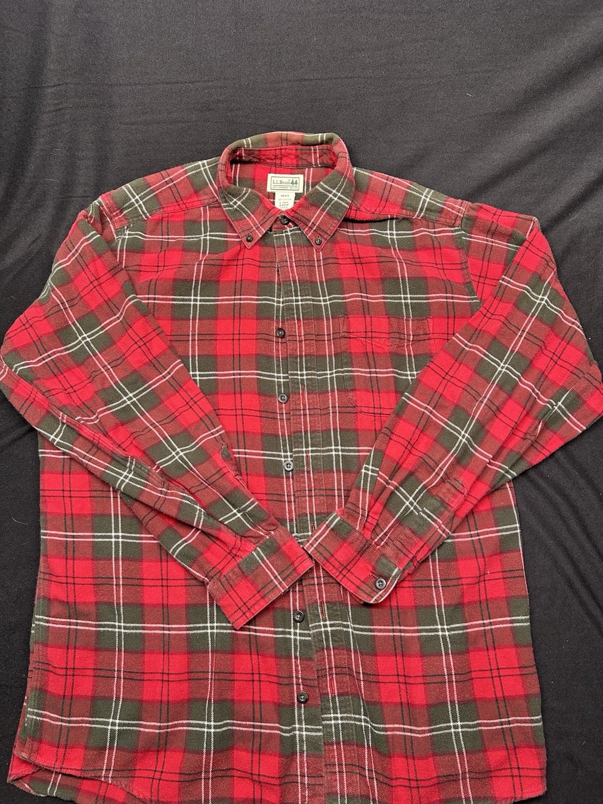 LL Bean Shirt Mens Large Tall LT Red Green Flannel Plaid Long Sleeve Button Down