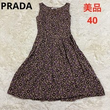 PRADA A-Line Dress Size 40 Elegant Sleeveless Brown Patterned