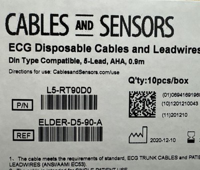 5 Lead Disposable ECG Cables And Lead Wires, DIN Type, AHA, 0.9m, 10/Box