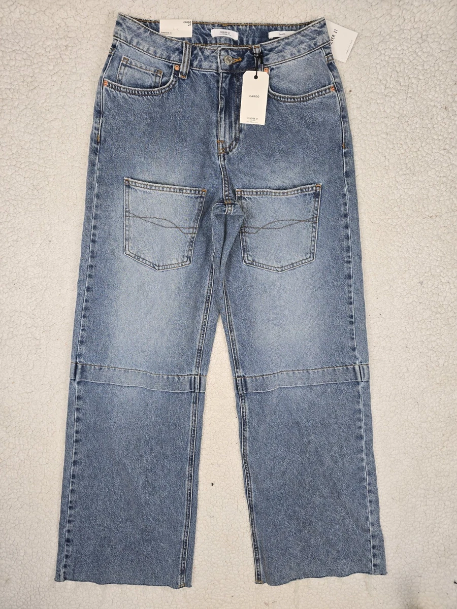 ¡NUEVO CON ETIQUETAS! Pantalones de mezclilla cargo para mujer FOREVER 21 talla 27" (talla 4) calce relajado pierna recta