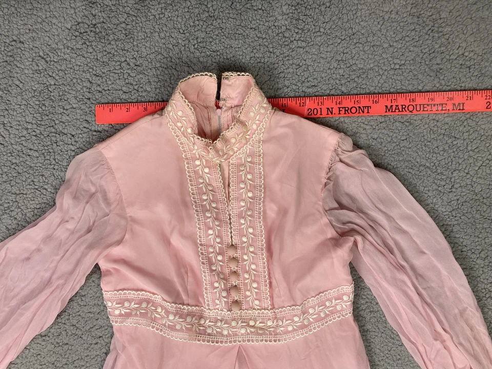 Vintage Lace Jumpsuit Womens Small Sheer Long Sleeve High Neck Boho Formal 70s - Image 2 of 4