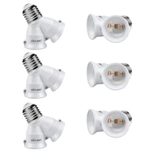 Dicuno 2 in 1 E26 Socket Splitter Adapter, 2 E26 Standard Medium Base Bulbs in 1