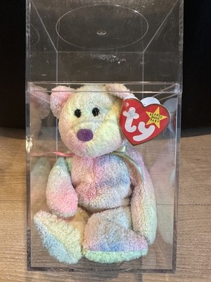 TY Beanie Baby GROOVY The Ty-Dyed Bear - Mint with Display Case!