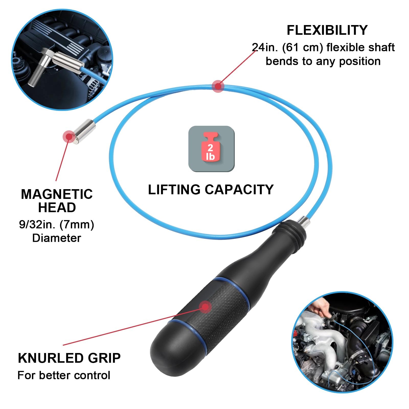 Flexible Magnetic Pickup Tool Set Various Sizes Mechanic Grabber Garage Workshop