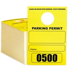 Stockroom Plus Yellow Parking Permit Hang Tag for Car Rearview Mirrors, Bulk