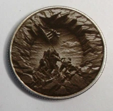 Iwo Jima 3D On U.S. Clad Quarter Surface Engraved Hobo Nickel / Love Token