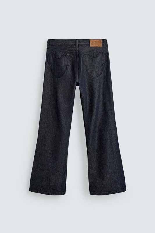 NWT ZARA Mens Sz 34 Indigo Flare Jeans X Harry Lambert Mickey Patches Disney