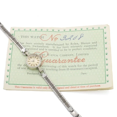 Vintage Rolex 14k White Gold Cocktail Watch Manual 14mm 6in Woman's #W215878-1