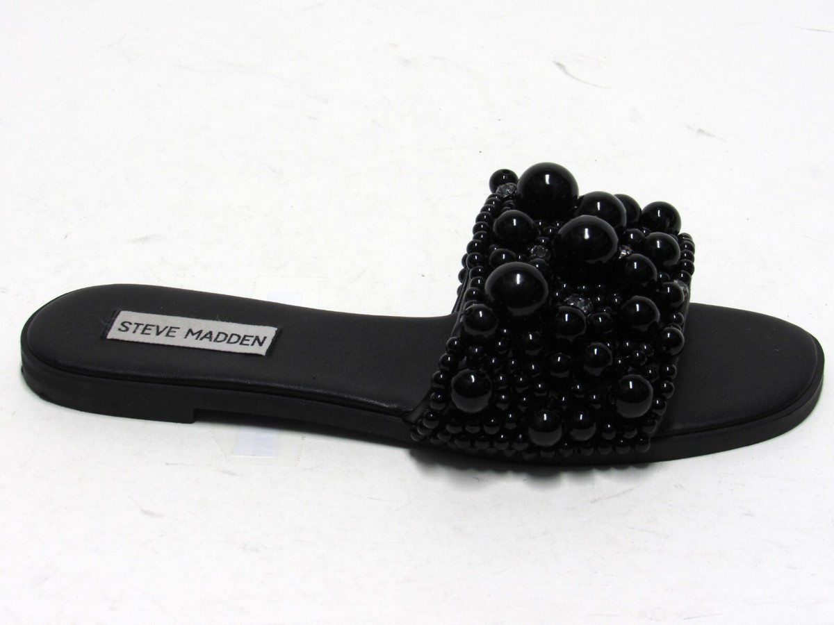 Steve Madden Knicky Beaded Flat Slide Sandal (Women's) Black Sz M