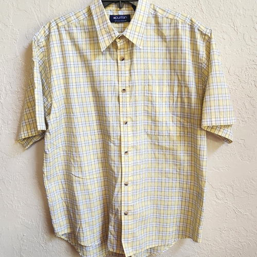 Camicia Puritan con bottoni uomo grande gialla a quadri manica corta misto poli - Foto 2 di 13