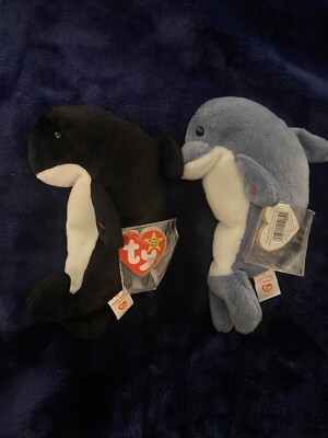 Ty Beanie Babies Echo & Waves w/ extremely rare incorrect swing & tush tags!