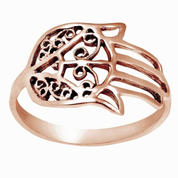Alternate view of Evil Protection Hand Hamsa Ring 14k Rose Gold Plated Sterling Silver