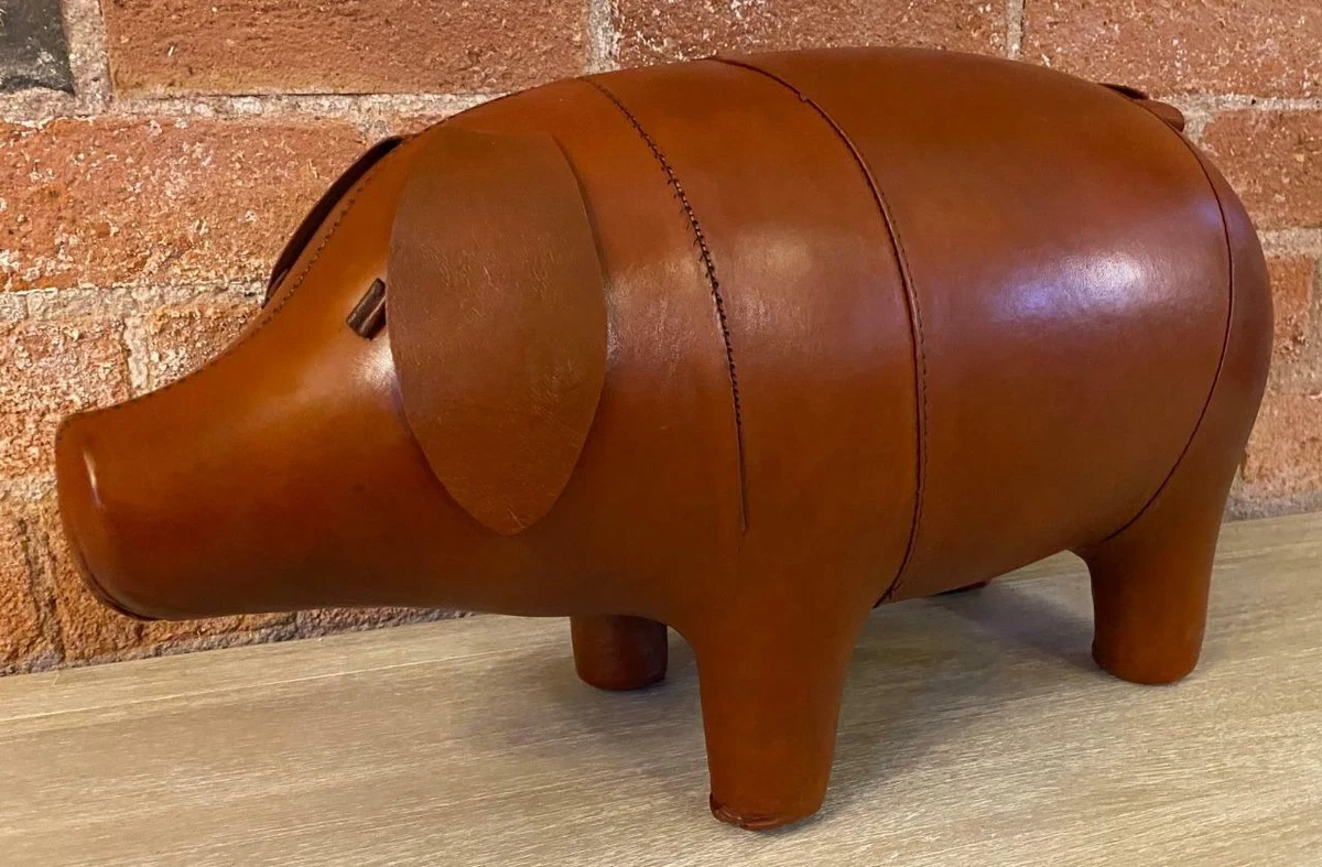 Vintage Style Handmade Genuine Leather Pig Footstool Stool 49cm Long
