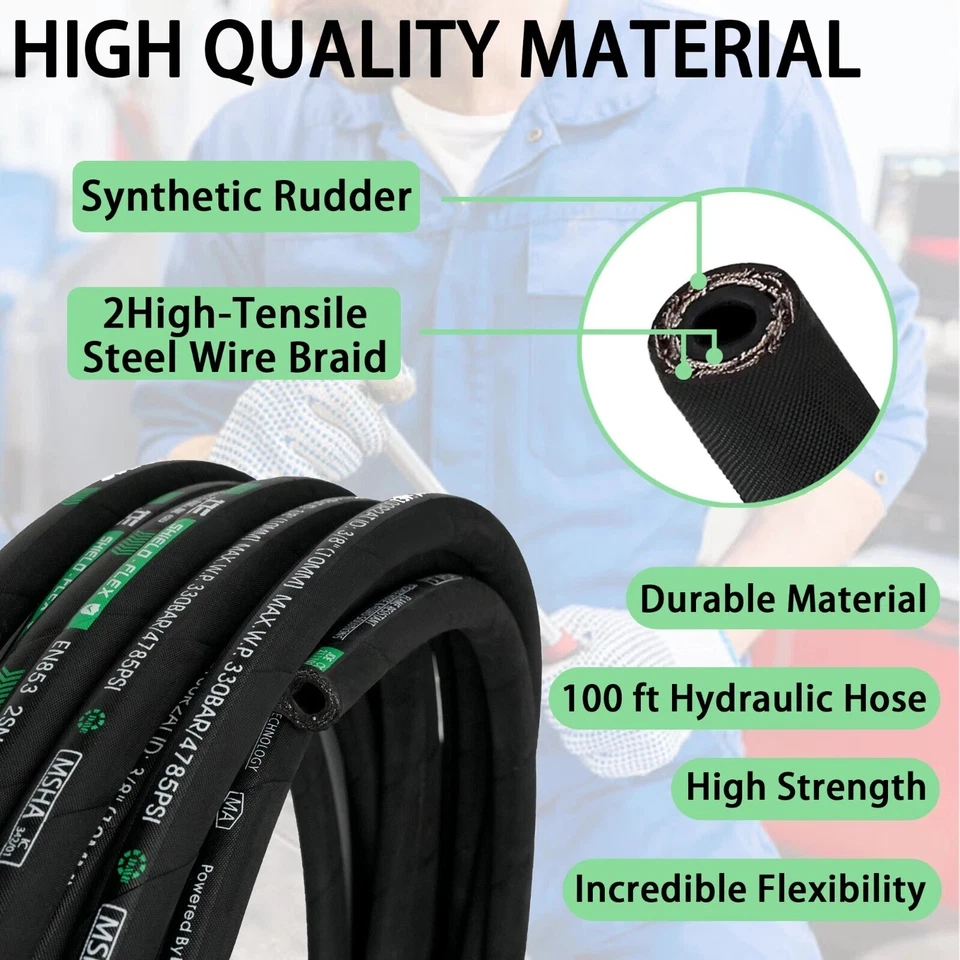 1/2 in x 100 ft,3988 PSI Hydraulic Oil Hose, High-Tensile Steel Wire Braid-New - Image 3 of 4