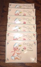 30 True Vtg BABY Announcements Pink GIRL Bonnet Rose Cards NOS new in package