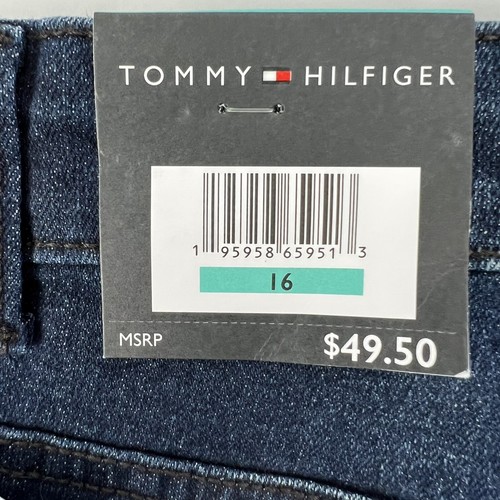 TOMMY HILFIGER Boy’s Blue Jean Shorts Sz 16 Dark Wash Adj Waistband Distressed - Picture 7 of 11