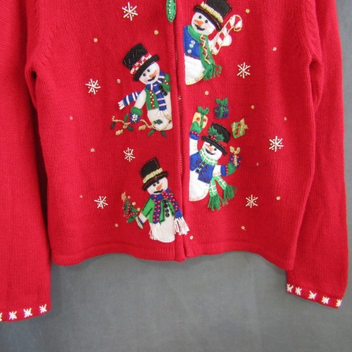 Heirloom Collectibles Snowmen Zip Cardigan Sweater Red Girls Size 8 10 Christmas - Picture 3 of 13