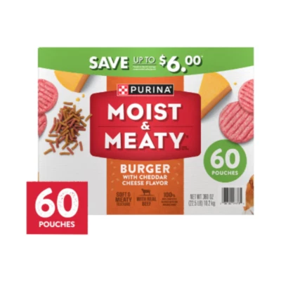 Purina Moist & Meaty Burger with Cheddar Cheese Flavor Adult Dog Food 6 oz 60ct