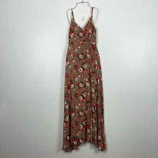 Lulus Womens S Rose Print Spaghetti Strap V Neck Slit Front Flowy Maxi Dress