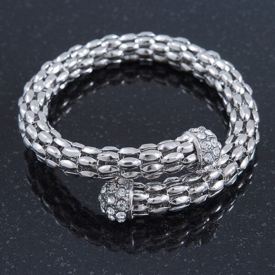 Silberfarben Mesh Flex Armreif Kristall Armband